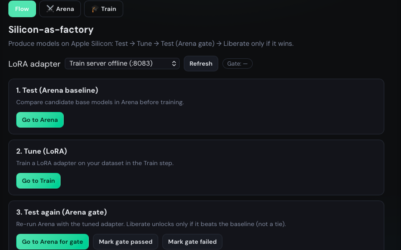 MLX Studio Factory Flow — Silicon-as-factory